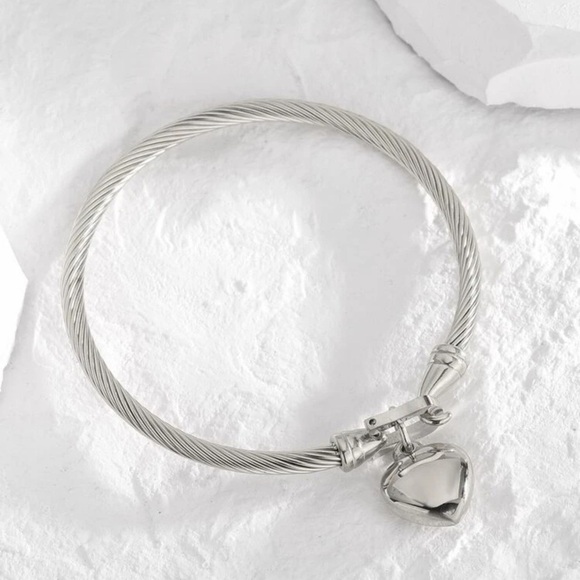 None Jewelry - New Heart Charm Stainless Steel Bangle won’t fade